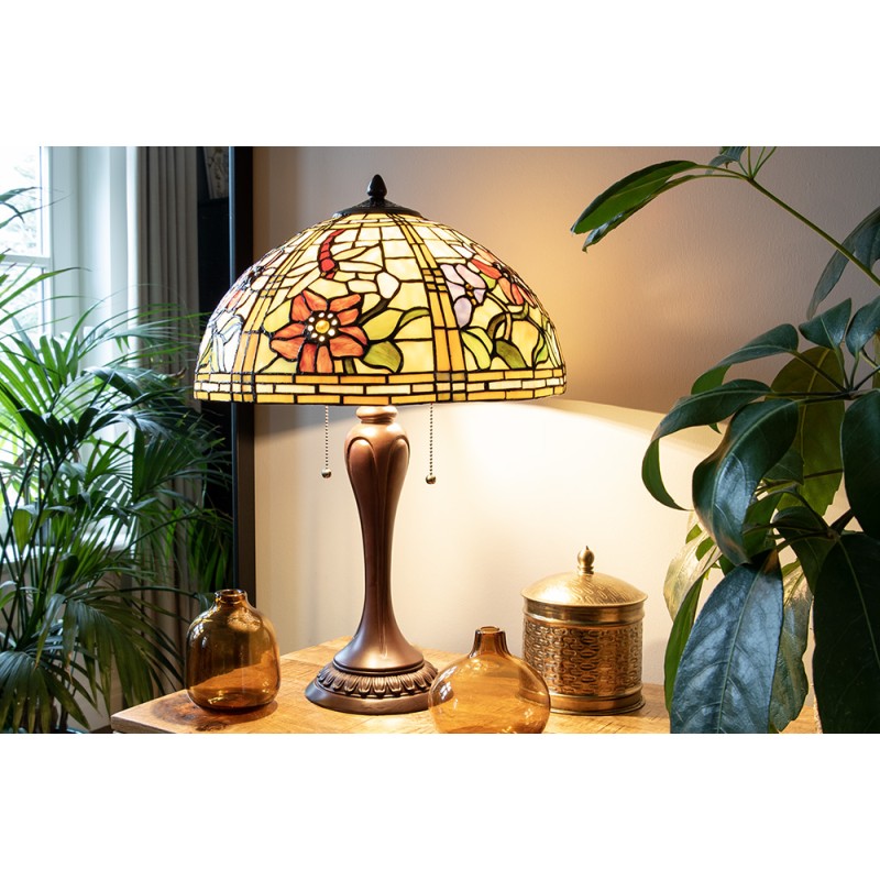 Lumilamp Pied de lampe lampe de table Tiffany Ø 17x60 cm Marron Plastique