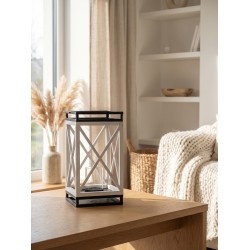 Clayre & Eef Lantaarn 38 cm Wit Zwart Hout