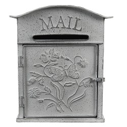 Clayre & Eef Mailbox 26x10x31 cm Grey White Metal Flowers