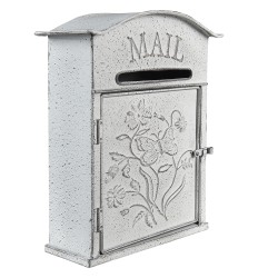 Clayre & Eef Mailbox 26x10x31 cm Grey White Metal Flowers