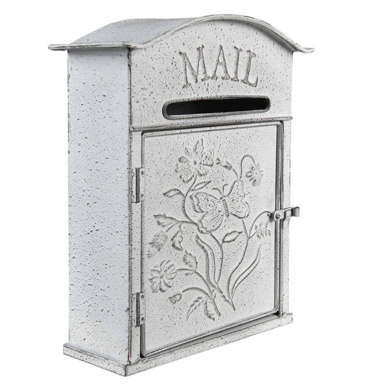Clayre & Eef Buca delle lettere 26x10x31 cm Grigio Bianco Metallo Fiori