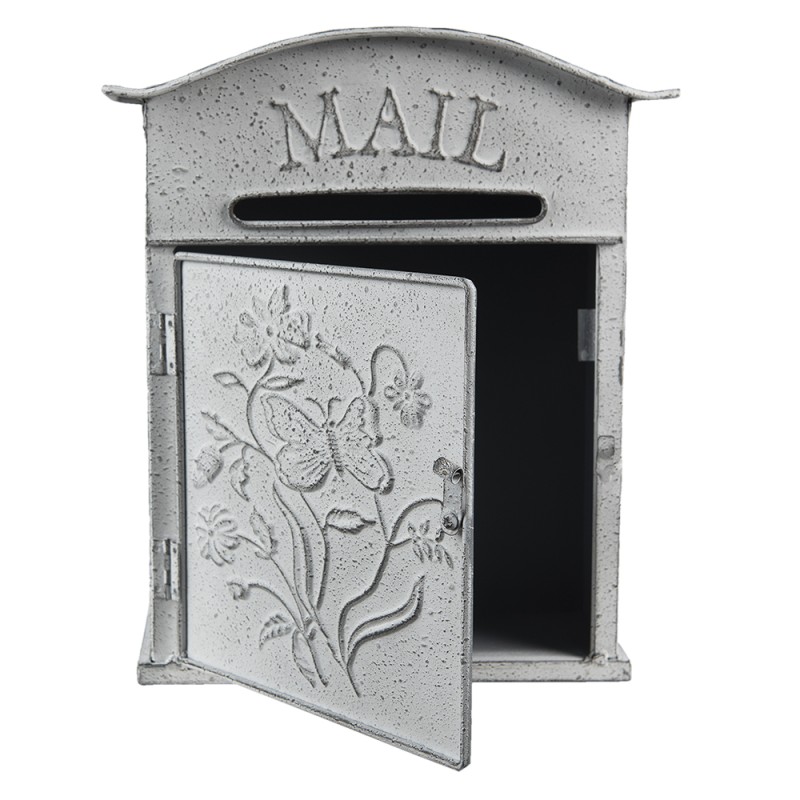 Clayre & Eef Buca delle lettere 26x10x31 cm Grigio Bianco Metallo Fiori
