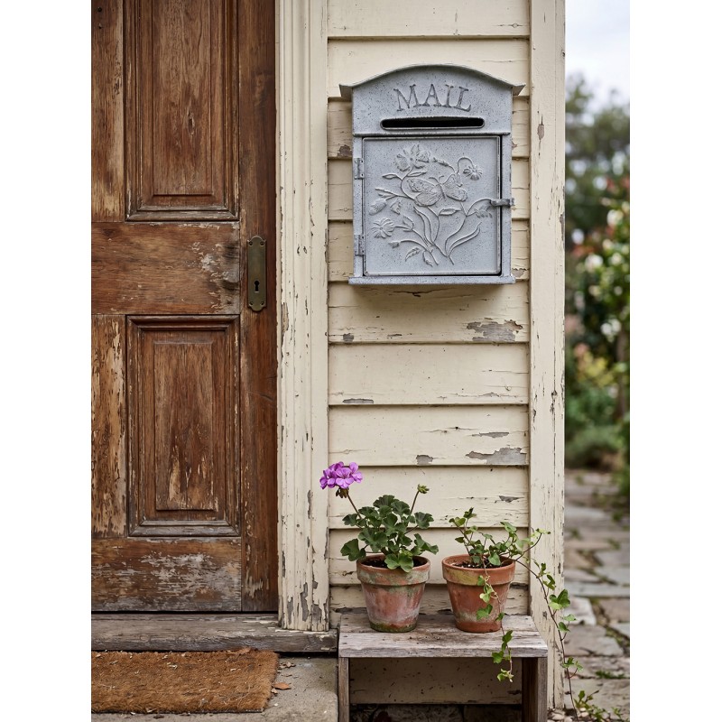 Clayre & Eef Buca delle lettere 26x10x31 cm Grigio Bianco Metallo Fiori