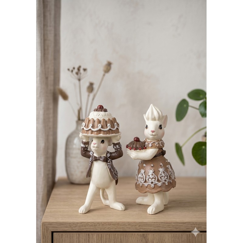Clayre & Eef Statuetta decorativa di Natale Mouse 5x5x11 / 5x5x10 cm Marrone Plastica