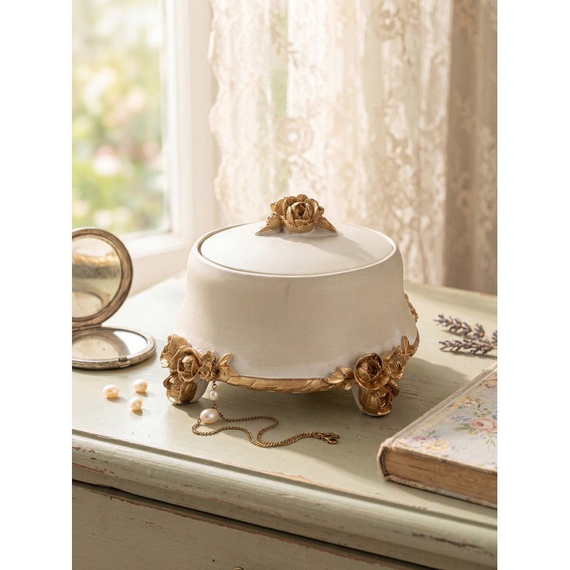 Clayre & Eef Scatola dei gioielli Ø 14x9 cm Beige Plastica