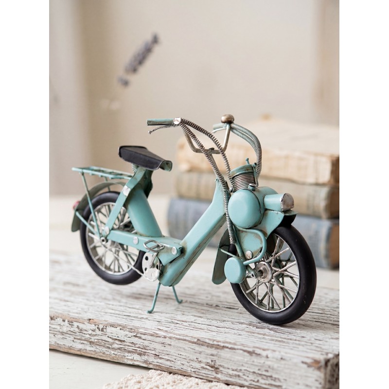 Clayre & Eef Decoratie Miniatuur Motor 27x9x17 cm Blauw IJzer