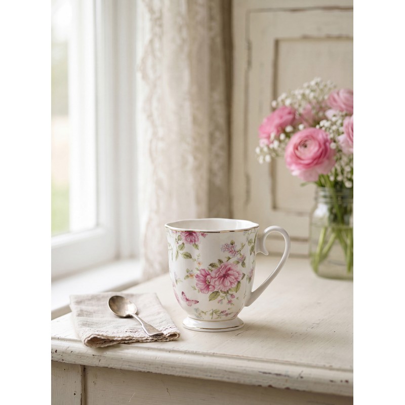 Clayre & Eef Tasse 200 ml Beige Rosa Porzellan Blumen
