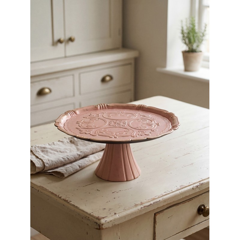 Clayre & Eef Tortenplatte auf Fuß Ø 33x14 cm Rosa Kunststoff