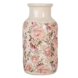 Clayre & Eef Vaas Ø 14x26 cm Beige Keramiek Bloemen