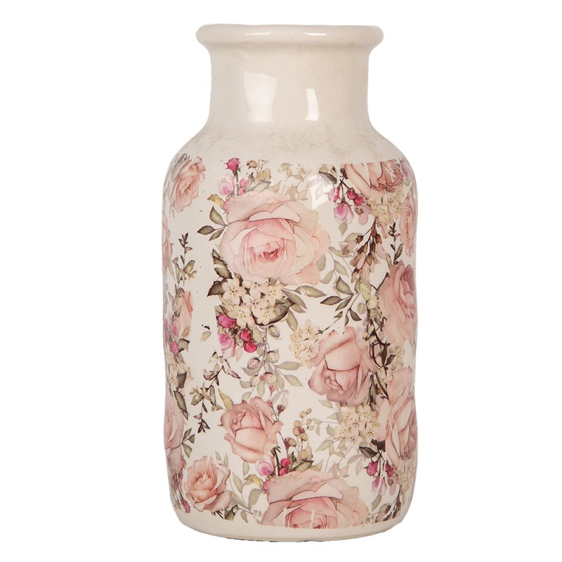 Clayre & Eef Vaas Ø 14x26 cm Beige Keramiek Bloemen