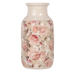 Clayre & Eef Vaas Ø 14x26 cm Beige Keramiek Bloemen