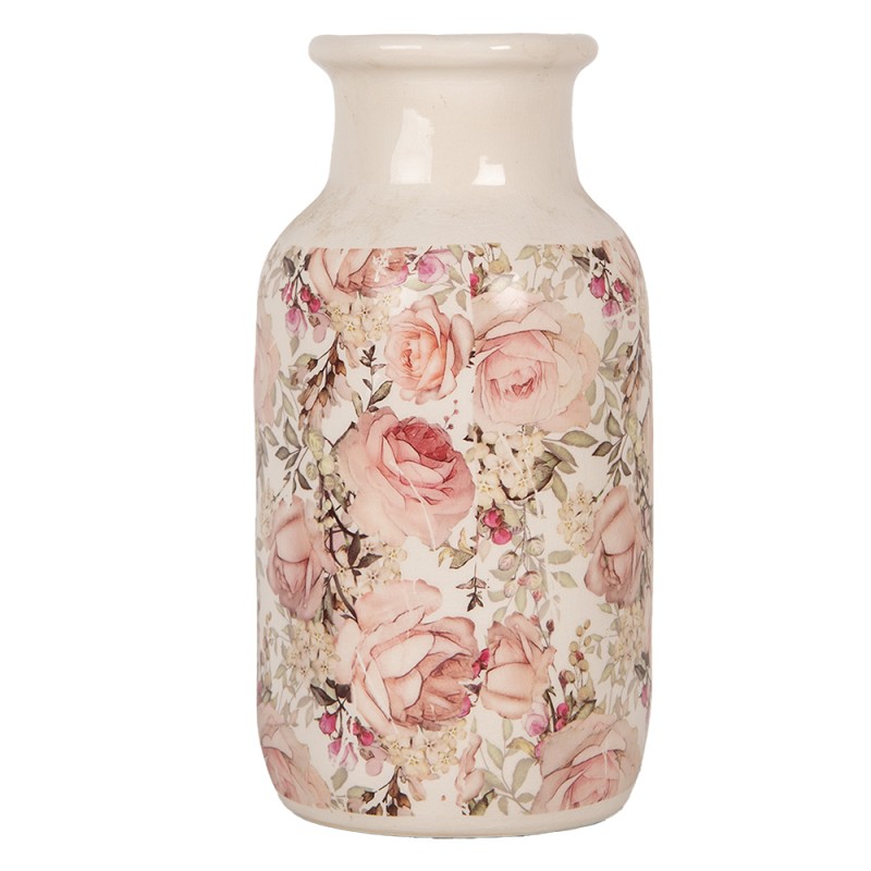 Clayre & Eef Vaas Ø 14x26 cm Beige Keramiek Bloemen