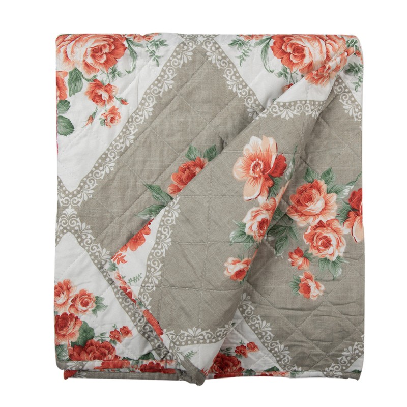 Clayre & Eef Copripiumini 140x220 cm Grigio Rosa Cotone Fiori