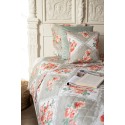Clayre & Eef Copripiumini 140x220 cm Grigio Rosa Cotone Fiori
