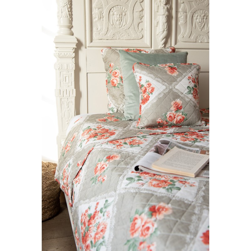 Clayre & Eef Copripiumini 140x220 cm Grigio Rosa Cotone Fiori
