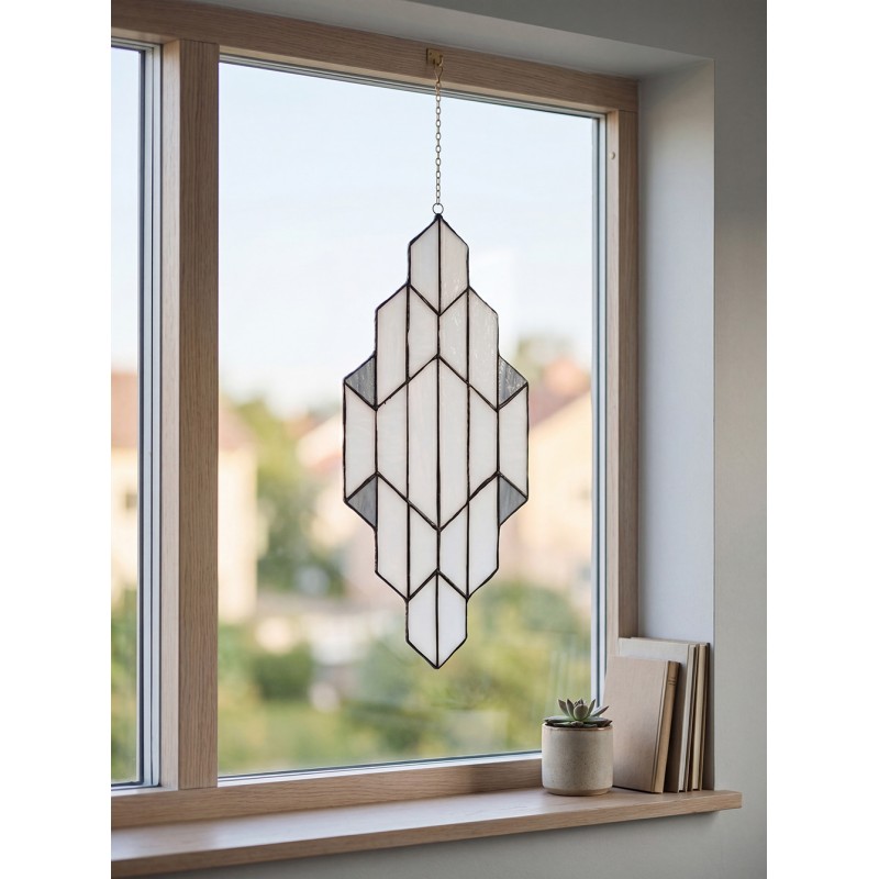 Lumilamp Tiffany Glasscheiben 23x50 cm Weiß Grau Glas
