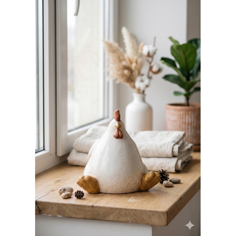 Clayre & Eef Decoratie Beeld Kip 18x14x17 cm Beige Keramiek