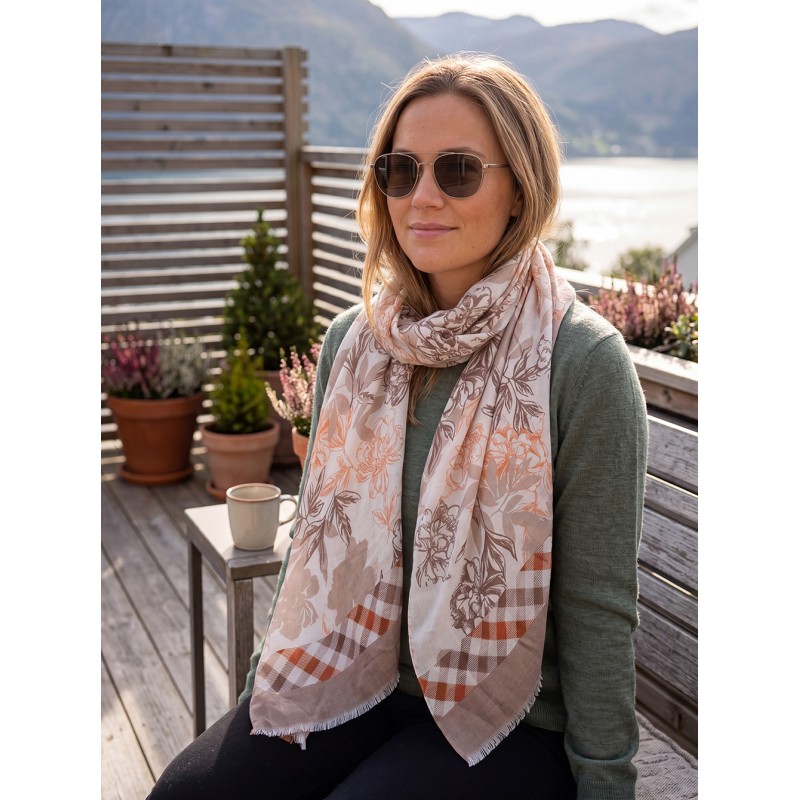 Clayre & Eef Sjaal Dames Print 80x180 cm Beige Synthetisch