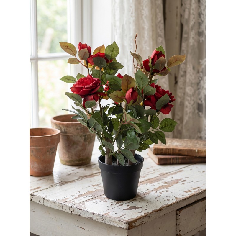 Clayre & Eef Kunstpflanze Rose 20x20x55 cm Rot Kunststoff