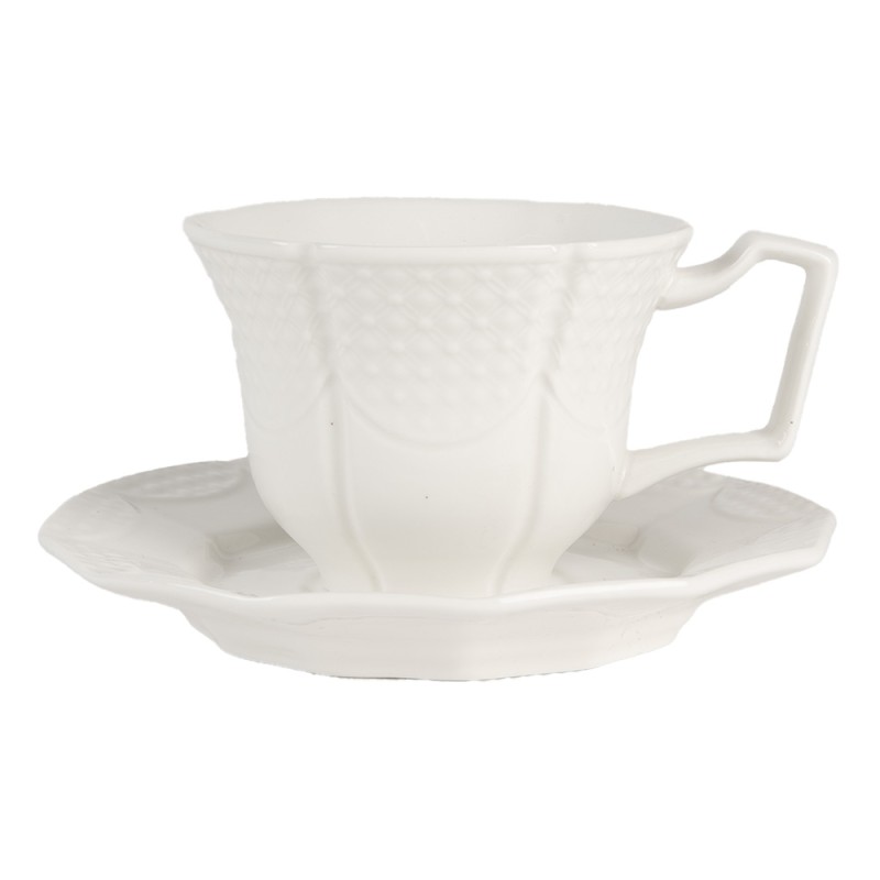 Clayre & Eef Tazza e piattino 175 ml Bianco Ceramica