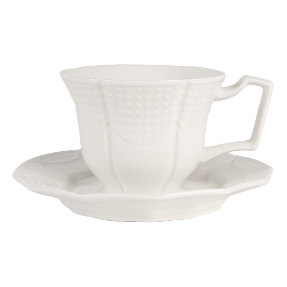 Clayre & Eef Kop en Schotel 175 ml Wit Keramiek afbeelding