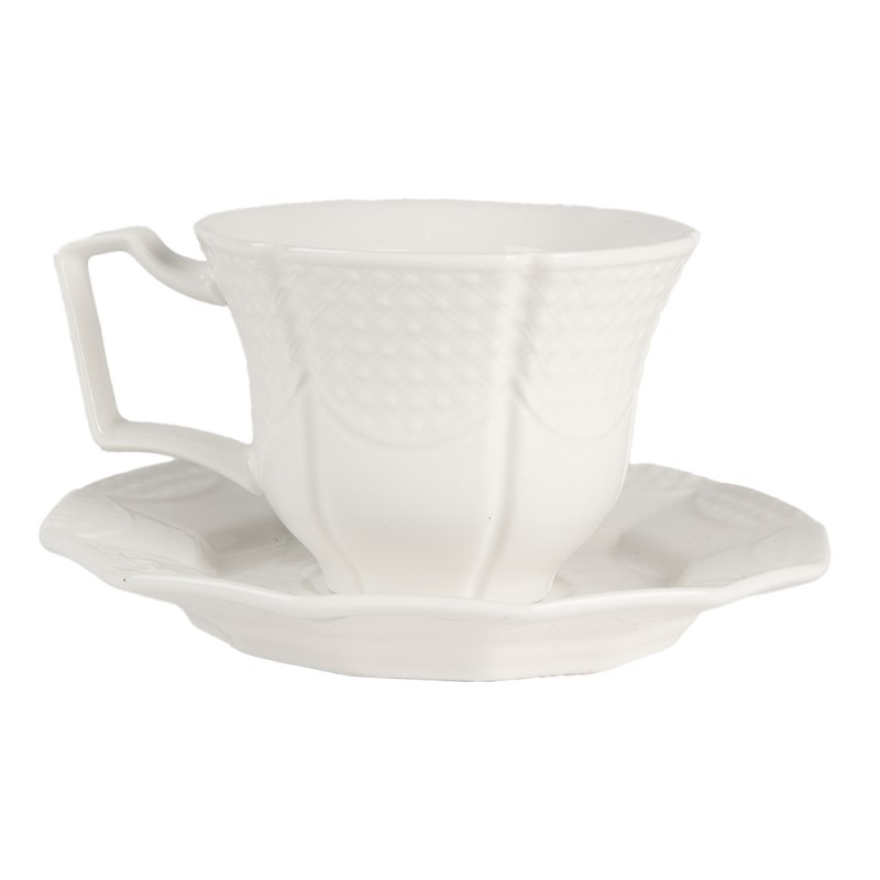 Clayre & Eef Tazza e piattino 175 ml Bianco Ceramica