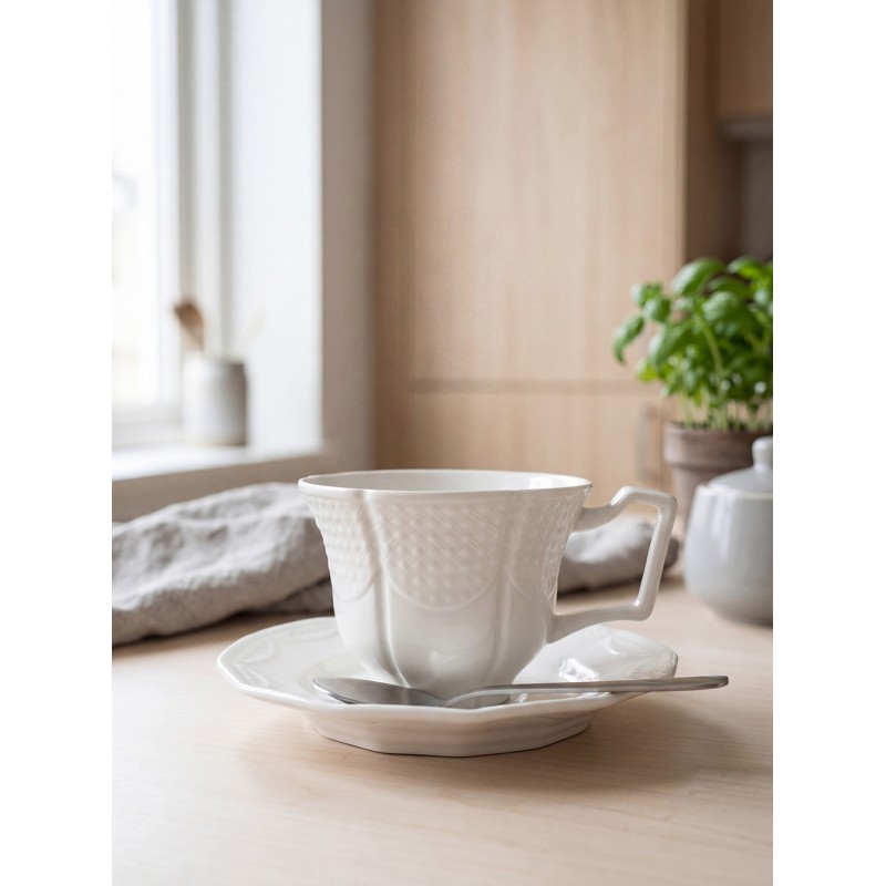 Clayre & Eef Tazza e piattino 175 ml Bianco Ceramica