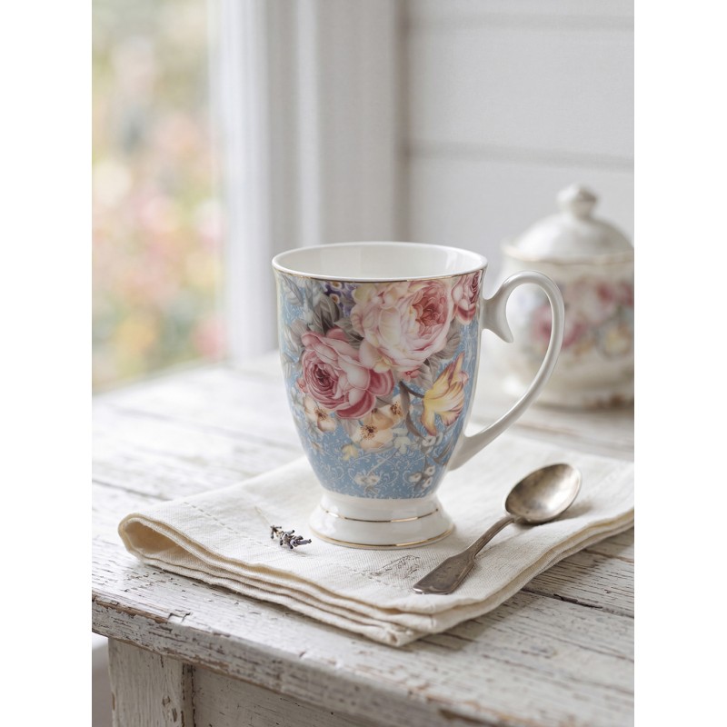 Clayre & Eef Tasse 300 ml Blau Weiß Porzellan Blumen
