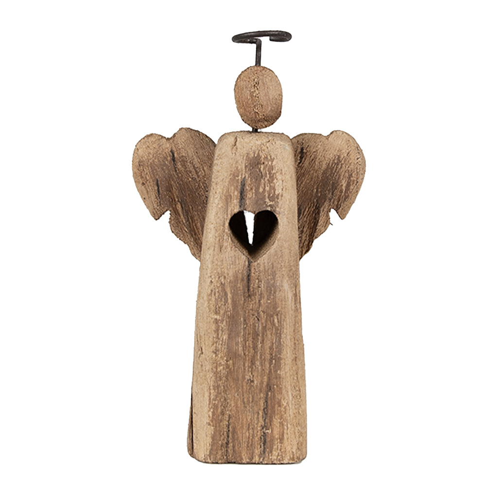 Clayre & Eef Decoratie Beeld Engel 22 cm Bruin Hout afbeelding 1