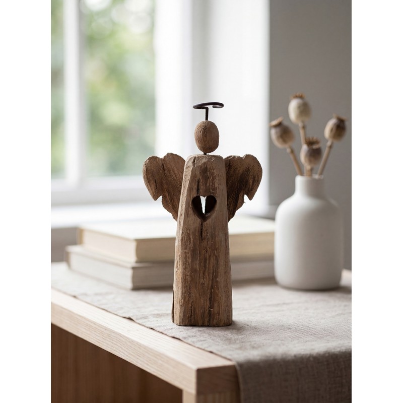 Clayre & Eef Decorative Figurine Angel 22 cm Brown Wood