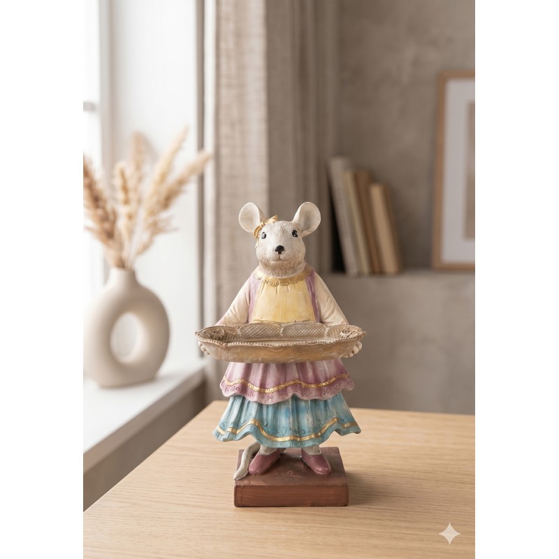 Clayre & Eef Statuetta decorativa Mouse 17x15x26 cm Beige Plastica