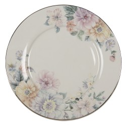 Clayre & Eef Speiseteller Ø 26 cm Beige Rosa Porzellan Blumen