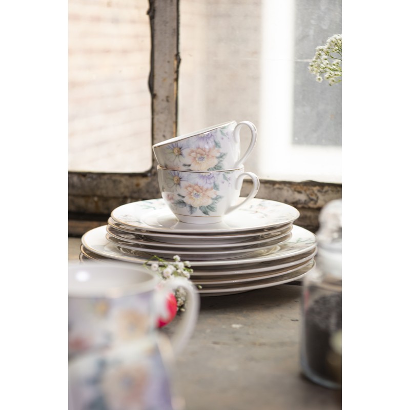 Clayre & Eef Piatto da cena Ø 26 cm Beige Rosa Porcellana Fiori
