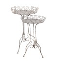 Clayre & Eef Tavolo da piantare set di 2 Ø 52x84/ Ø42x66 cm Bianco Marrone Metallo