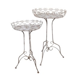 Clayre & Eef Plantentafel Set van 2 Ø 52x84/ Ø42x66 cm Wit Bruin Metaal