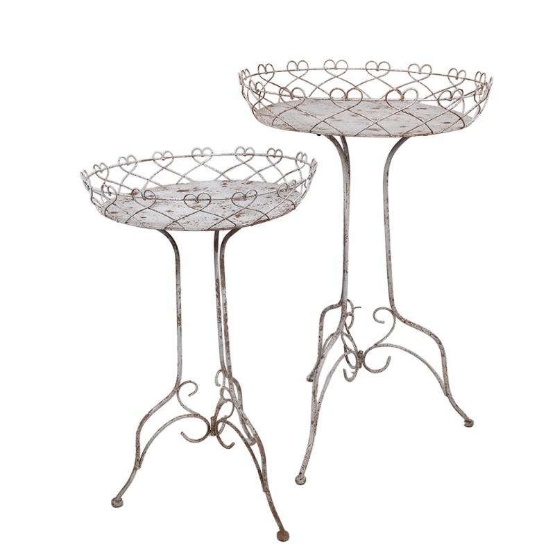 Clayre & Eef Tavolo da piantare set di 2 Ø 52x84/ Ø42x66 cm Bianco Marrone Metallo