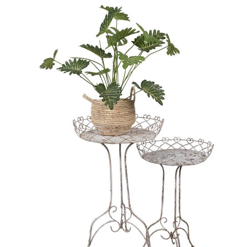 Clayre & Eef Tavolo da piantare set di 2 Ø 52x84/ Ø42x66 cm Bianco Marrone Metallo