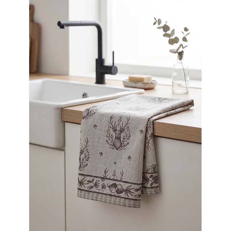 Clayre & Eef Geschirrtuch 50x70 cm Beige Baumwolle Hirsch