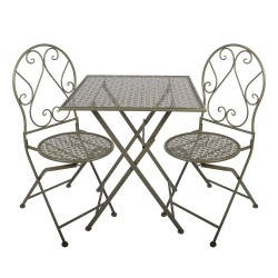 Clayre & Eef Set da bistrot Tavolo da bistrot Sedia da bistrot 3 pezzi 60x60x70 / 50x40x93 cm Verde Metallo