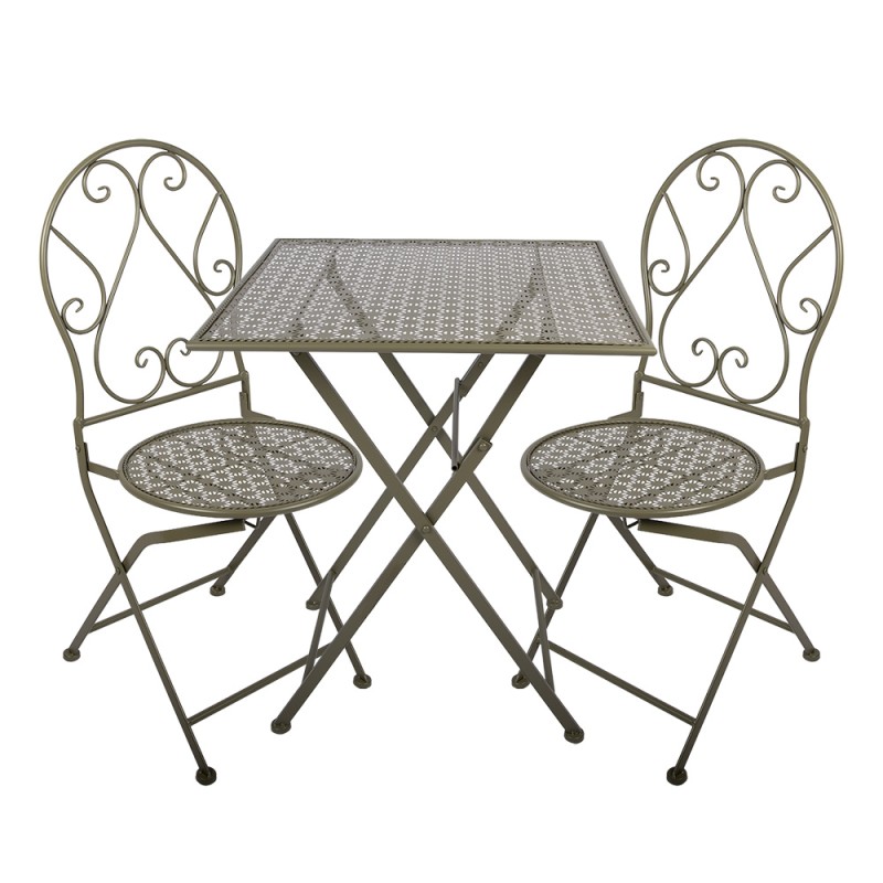 Clayre & Eef Bistroset Bistrotafel Bistrostoel 3-delig 60x60x70 / 50x40x93 cm Groen Metaal