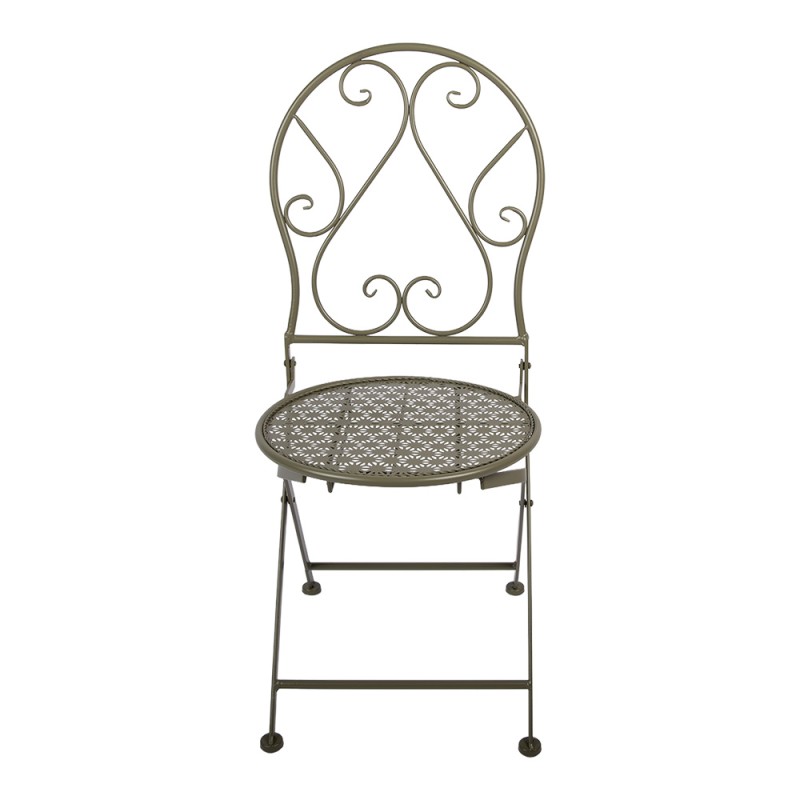 Clayre & Eef Bistroset Bistrotafel Bistrostoel 3-delig 60x60x70 / 50x40x93 cm Groen Metaal