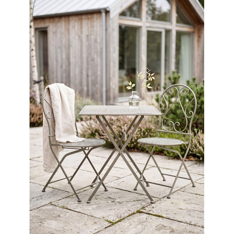Clayre & Eef Bistroset Bistrotafel Bistrostoel 3-delig 60x60x70 / 50x40x93 cm Groen Metaal