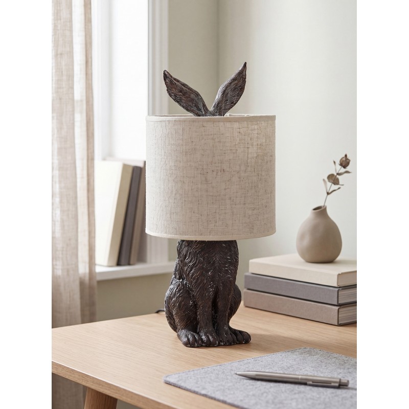 Clayre & Eef Lampe de table Lapin Ø 20x45 cm Marron Beige Polyrésine
