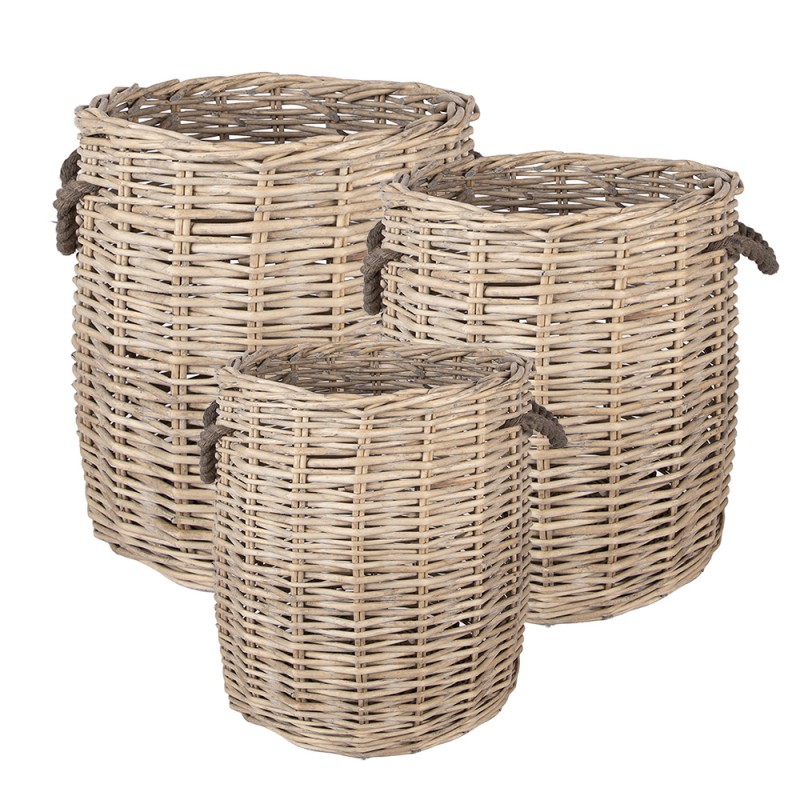 Clayre & Eef Storage Basket Set of 3 Ø 60x54 / Ø 50x50 / Ø 40x44 cm Beige Rattan