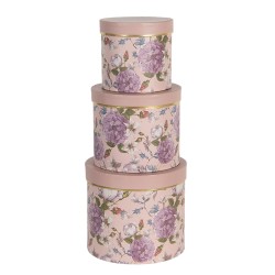 Clayre & Eef Scatola del cappello set di 3 Ø 20x17 / Ø 17x15 / Ø 14x13 cm Rosa Cartone Fiori