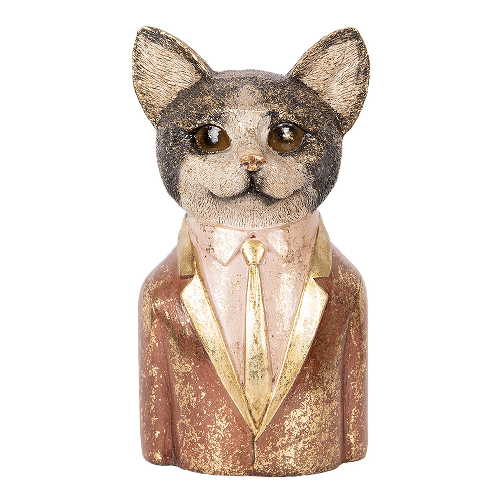 Clayre & Eef Decoratie Beeld Kat 23 cm Bruin Kunststof afbeelding