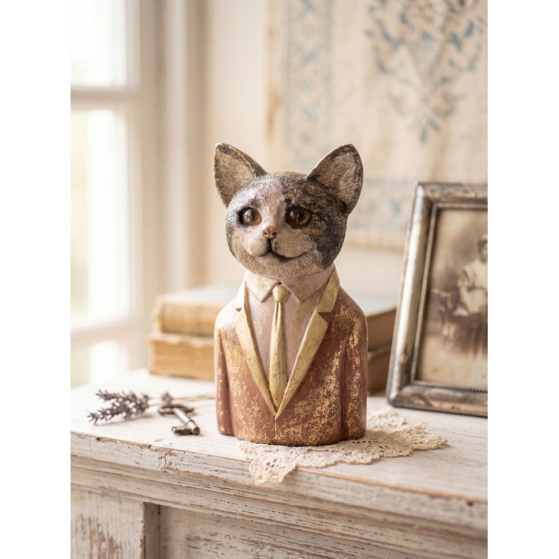 Clayre & Eef Statuetta decorativa Gatto 23 cm Marrone Plastica