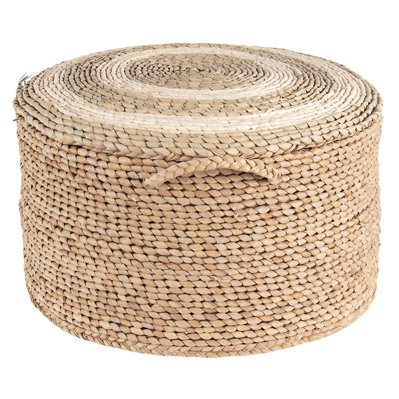 Clayre & Eef Pouf Ø 40x23 cm Braun Stroh