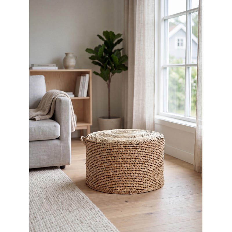 Clayre & Eef Pouf Ø 40x23 cm Brown Straw