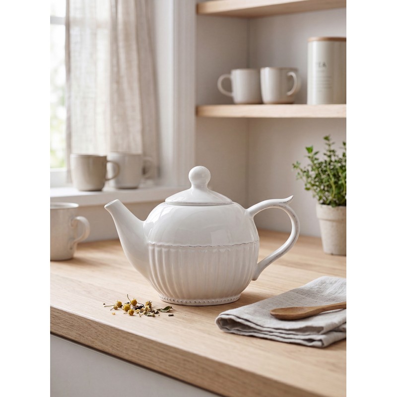 Clayre & Eef Theepot 750 ml Wit Dolomiet